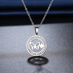 Virág és pillangó, kristályos nemesacél nyaklánc