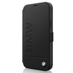 BMW Signature Logo iPhone 12 / iPhone 12 Pro bőr kinyitható telefontok (fekete)