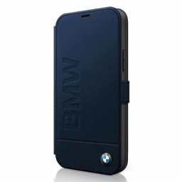 BMW Signature Logo iPhone 12 / iPhone 12 Pro bőr kinyitható telefontok (sötétkék)