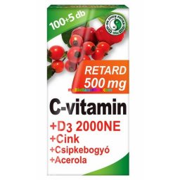 C-vitamin 500 mg Retard+D3+Acerola 105 db filmtabletta, nyújtott felszívódású, 2000NE D3-vitaminnal, cink - Dr. Chen