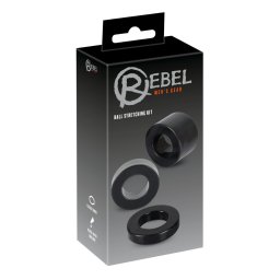 Rebel Ball - pénisz- heregyűrű és nyújtó szett (fekete)