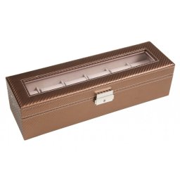 BRONZBARNA SZÍNŰ KARBON MINTÁS BŐR ÓRATARTÓ DOBOZ 6 ÓRÁNAK