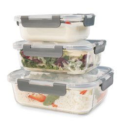 Klarstein Glaswerk Jardine, ételhordozó, 3 darabos készlet, 640/1040/1520 ml, boroszilikát üveg, fedél (GLW5-Jardine3)