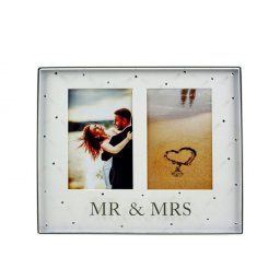 Fényképtartó dupla esküvőre Mr/Mrs strasszos 2db 10x15cm-es képhez J621X2-RC - Fényképtartó