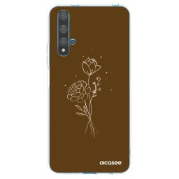 Átlátszó szilikon tok az alábbi mobiltelefonokra Huawei Nova 5T - Brown flowers