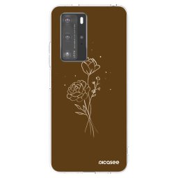 Átlátszó szilikon tok az alábbi mobiltelefonokra Huawei P40 Pro - Brown flowers