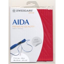 Zweigart Aida precut hímző vászon 8/cm, ajándék ABC mintával, piros, 3326/9003