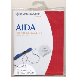 Zweigart Aida precut hímző vászon 6,4/cm, ajándék ABC mintával, piros, 3251/954