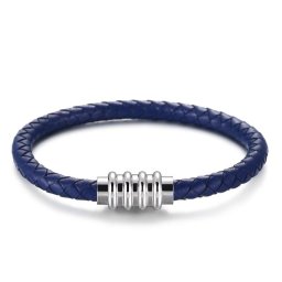 Minimal Fonott Bőr Karkötő Nemesacél Csat - Kék