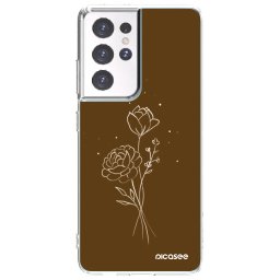 Átlátszó szilikon tok az alábbi mobiltelefonokra Samsung Galaxy S21 Ultra 5G G998B - Brown flowers