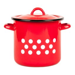 Fazék fedővel 1 liter piros pöttyös zománcozott 2+39/12/pp