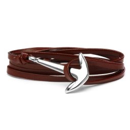 Barna Bőr Vitorlás Karkötő - Nemesacél Dísz