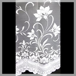ÍRISZ, virágmintás fehér jacquard függönyanyag, 285 cm magas - maradék darab: 1,3m