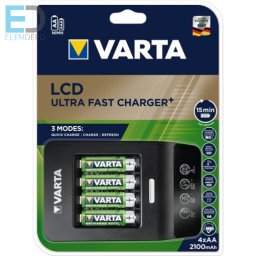 Varta Ultra Fast Charger LCD Kit 57685 15 perces gyorstöltõ +4AA 2.100mAh akku+12V adapter