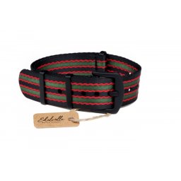 Edelwolle Black prémium Nato óraszíj, fekete/piros/zöld, 18mm