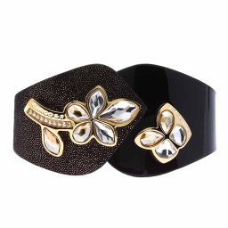 Cango & Rinaldi SECRET GARDEN mintás fekete karkötő aranyszín virágos-pillangós dísszel