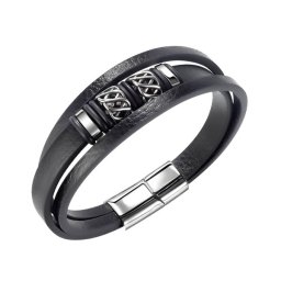 Többsoros öko-bőr karkötő nemesacél kapoccsal