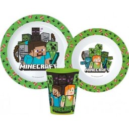 Minecraft étkészlet, mikrózható műanyag, pohárral