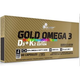 Gold Omega 3 D3 + K2 Sport Edition, 60 db lágyzselatin kapszula, mélytengeri halolaj 2000 NE D3 és K2 vitaminokkal - Olimp Sport
