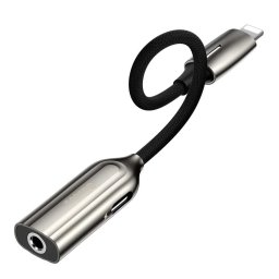 Baseus L56 adapter átalakító kábel Lightning - Lightning + 3,5 mm mini jack (fülhallgató + töltő) (szürke)