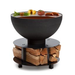 Blumfeldt Savage 2.0, kerek tűzrakóhely grillel, Ø 60 cm, stabil talpazat, hely fa részére (GDI11-Sav2.0 Rund-BK)