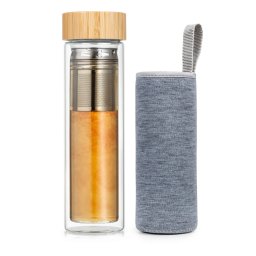 Klarstein Teásüveg, kupakkal és szűrővel, 500 ml, dupla üveg, bambusz fedél (BW-10275-001)