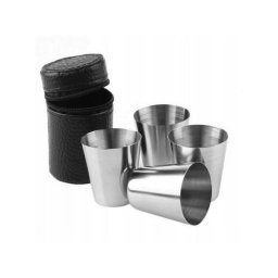 Rozsdamentes acél kupica bőr tokban, 4 db