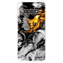 Átlátszó szilikon tok az alábbi mobiltelefonokra Samsung Galaxy S10 Plus G975 - Black Gold 2
