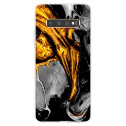 Átlátszó szilikon tok az alábbi mobiltelefonokra Samsung Galaxy S10 Plus G975 - Black Gold