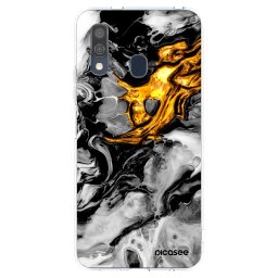 Átlátszó szilikon tok az alábbi mobiltelefonokra Samsung Galaxy A40 A405F - Black Gold 2
