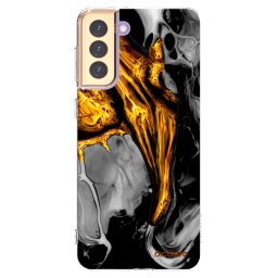 Átlátszó szilikon tok az alábbi mobiltelefonokra Samsung Galaxy S21+ 5G G996F - Black Gold