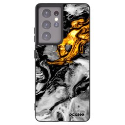 Fekete szilikon tok az alábbi mobiltelefonokra Samsung Galaxy S21 Ultra 5G G998B - Black Gold 2
