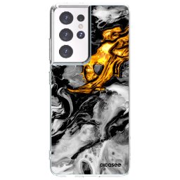 Átlátszó szilikon tok az alábbi mobiltelefonokra Samsung Galaxy S21 Ultra 5G G998B - Black Gold 2