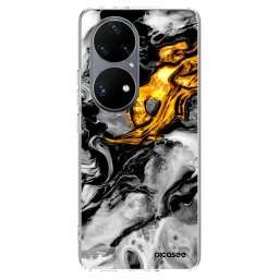 Átlátszó szilikon tok az alábbi mobiltelefonokra Huawei P50 - Black Gold 2
