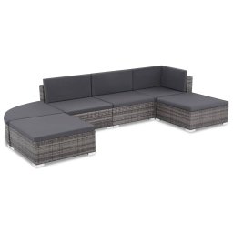 vidaXL 6-részes szürke polyrattan kerti bútorszett párnákkal