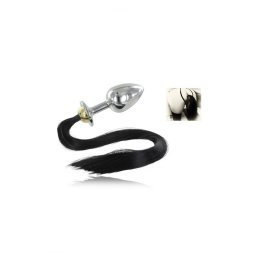 Acél anal plug hajjal.