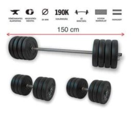 GazoFitness® Hardcore Szett 77 Kg / 150 cm hosszú rúddal/