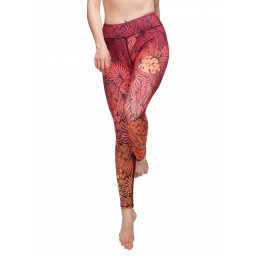 Fitnesz leggings egzotikus levelekkel