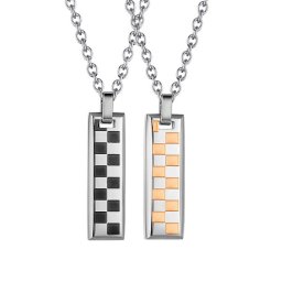 Pepita mintás, nemesacél páros medál és nyaklánc szett