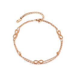 Kétsoros nemesacél bokalánc infinity díszekkel - rozé arany