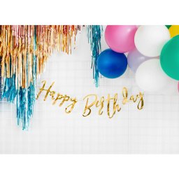 Banner, Happy birthday, arany, 16.5 cm x 62cm