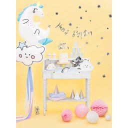 Banner, Happy birthday, ezüst, 16.5 cm x 62cm