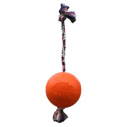 Jolly Pets Romp-n-Roll labda kötéllel 15cm narancsszínű vanília illatú kutyajáték