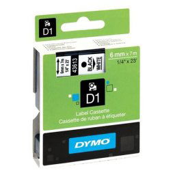 DYMO Feliratozógép szalag, 6 mm x 7 m, DYMO "D1", fehér-fekete