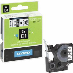 DYMO Feliratozógép szalag, 12 mm x 7 m, DYMO "D1", fehér-fekete