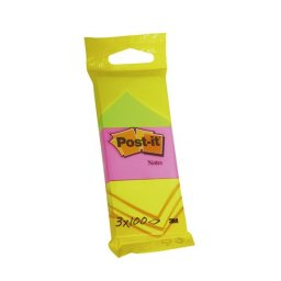 3M POSTIT Öntapadó jegyzettömb, 38x51 mm, 3x100 lap, 3M POSTIT, neon színek