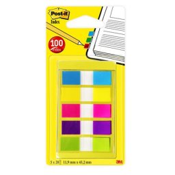 3M POSTIT Jelölőcímke, műanyag, 5x20 lap, 12x43 mm, 3M POSTIT, vegyes