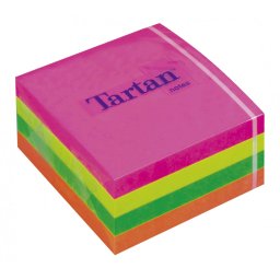 TARTAN Öntapadó jegyzettömb, 76x76 mm, 400 lap, TARTAN, vegyes neon színek