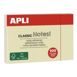 APLI Öntapadó jegyzettömb, 75x50 mm, 100 lap, APLI "Classic", sárga