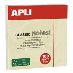 APLI Öntapadó jegyzettömb, 75x75 mm, 100 lap, APLI "Classic", sárga